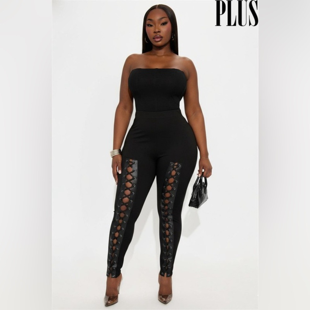 Plus Size Black Lace-Up Leggings | High Waist Statement Pants